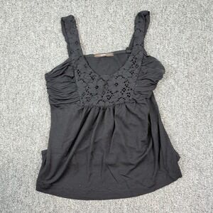 Soprano Y2K Babydoll Tank Top Large Black Lace Trim Empire Waist Coquette Boho